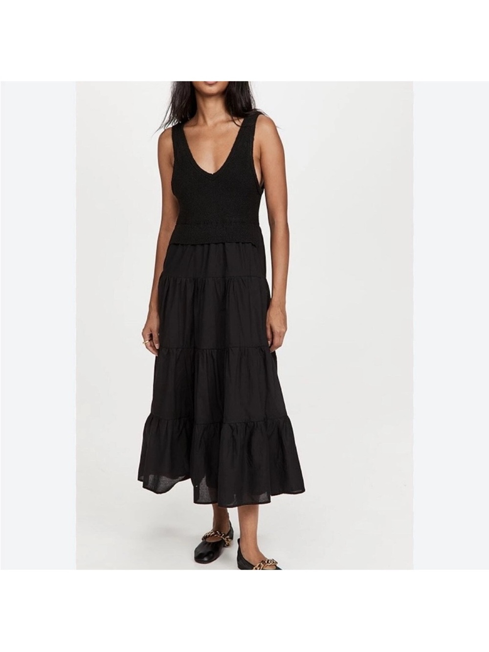 En Saison Women’s Black Tiered Maxi Dress Mixed Media